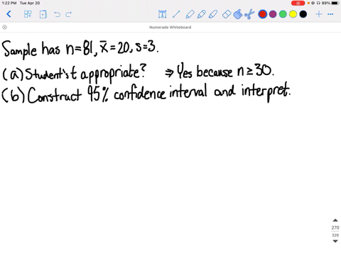 basic-computation-confidence-interval-a-random-sample-of-size-81-has-sample-mean-20-and-sample-stand