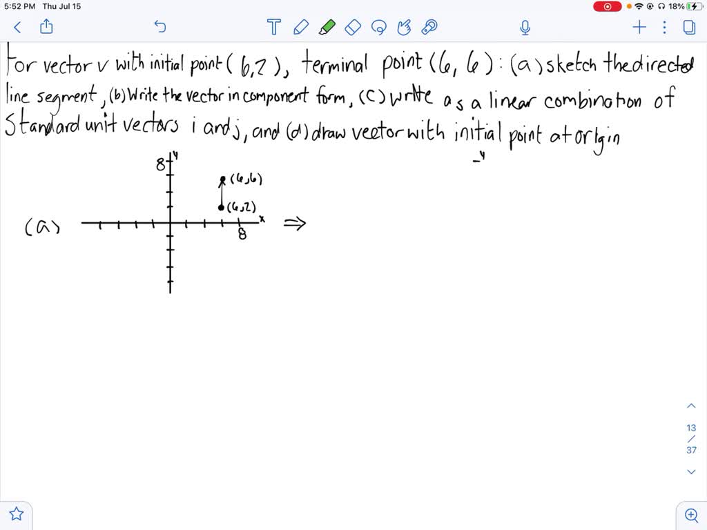 SOLVED:The initial and terminal points of a vector 𝐯 are given. (a) Sketch  the given directed line segment, (b) write the vector in component form,  (c) write the vector as the linear