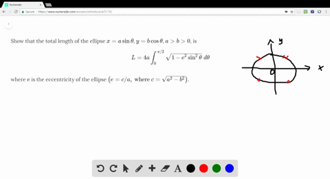 show-that-the-total-length-of-the-ellipse-x-a-sin-theta-y-b-cos-theta-a-b-0-is-l-4a-int_0pi2-sqrt1-e