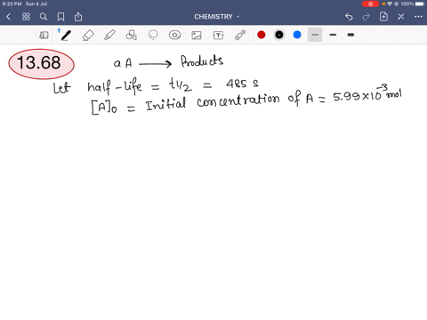 a-reaction-of-the-form-a-mathrma-longrightarrow-products-is-second-order-with-a-half-life-of-485-mat