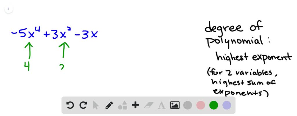 SOLVED:Find the degree of each polynomial. See Example 1 . -5 x^4+3 x^2-3 x