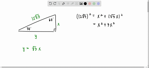 in-a-30circ-60circ-90circ-right-triangle-the-length-of-the-hypotenuse-is-12-sqrt3-inches-find-the-le