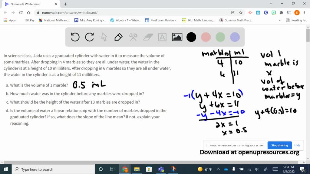 In science class, Jada uses a graduated cylinder with water in it to ...