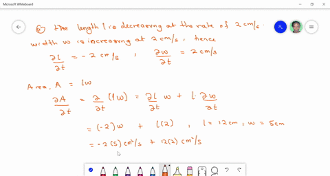 the-length-l-of-a-rectangle-is-decreasing-at-the-rate-of-2-mathrmcm-mathrmsec-while-the-width-w-is-i