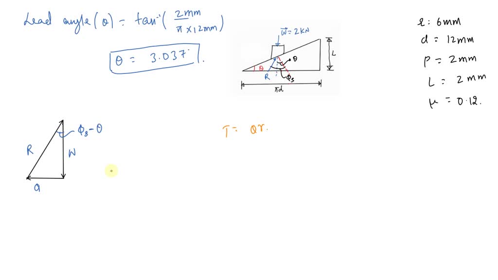 SOLVED:Solve Prob. 8.75 , assuming that the screw is single-threaded at ...