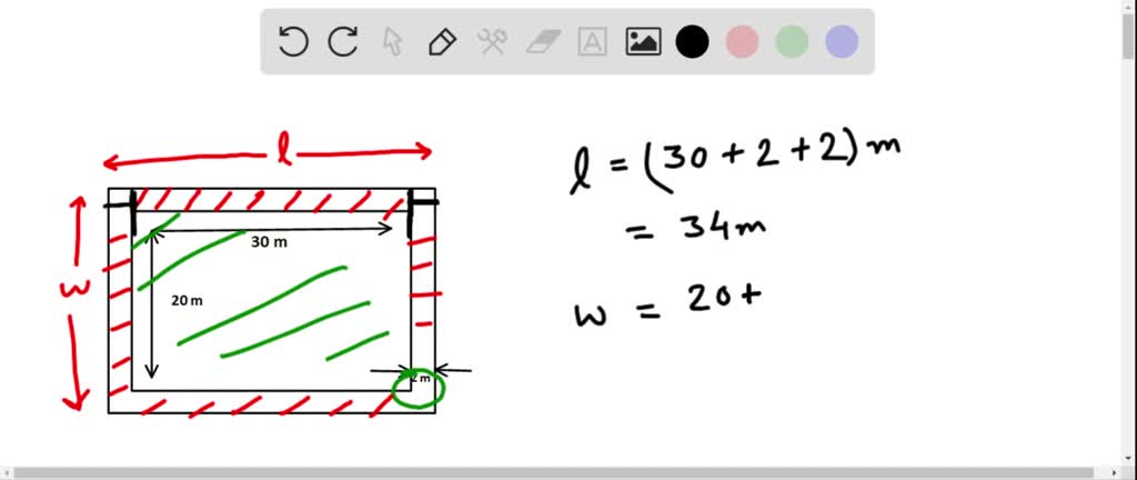 SOLVED:A walkway 2 m wide surrounds a rectangular plot of grass. The ...