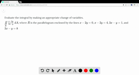 evaluate-the-integral-by-making-an-appropriate-change-of-variables-iintlimits_r-fracx-2y3x-y-da-wher