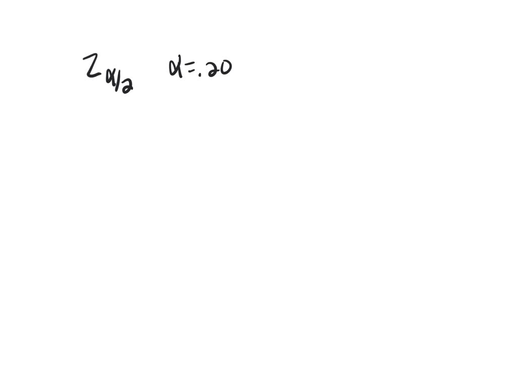 Find the indicated critical value $z_{\alpha / 2}$.
Find $z_{\alpha / 2}$ for $\alpha=0.20$.