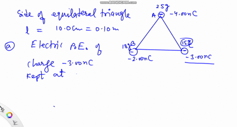 a-set-of-point-charges-is-held-in-place-at-the-vertices-of-an-equilateral-triangle-of-side-100-mathr