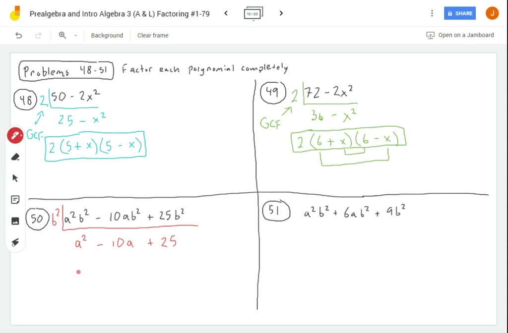 Factor. A^2 B^2-10 A B^2+25 B^2 | Numerade