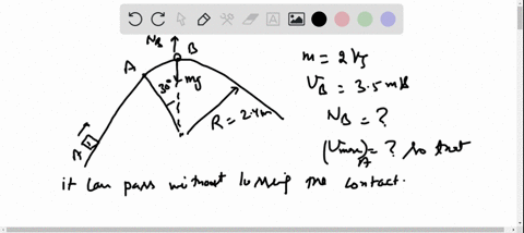 if-the-2-kg-block-passes-over-the-top-b-of-the-circular-portion-of-the-path-with-a-speed-of-35-mathr