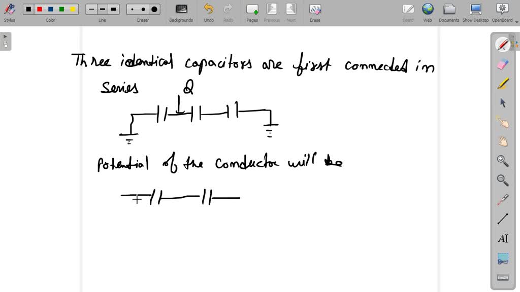 Three identical capacitors are first connected in series and then first