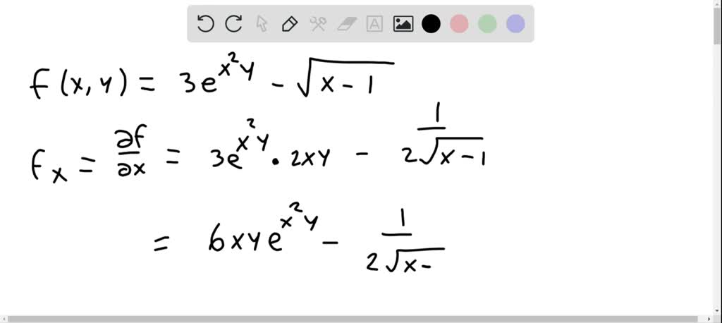 Find all first-order partial derivatives. f(x, y)=3 e^x^2 y-√(x-1 ...