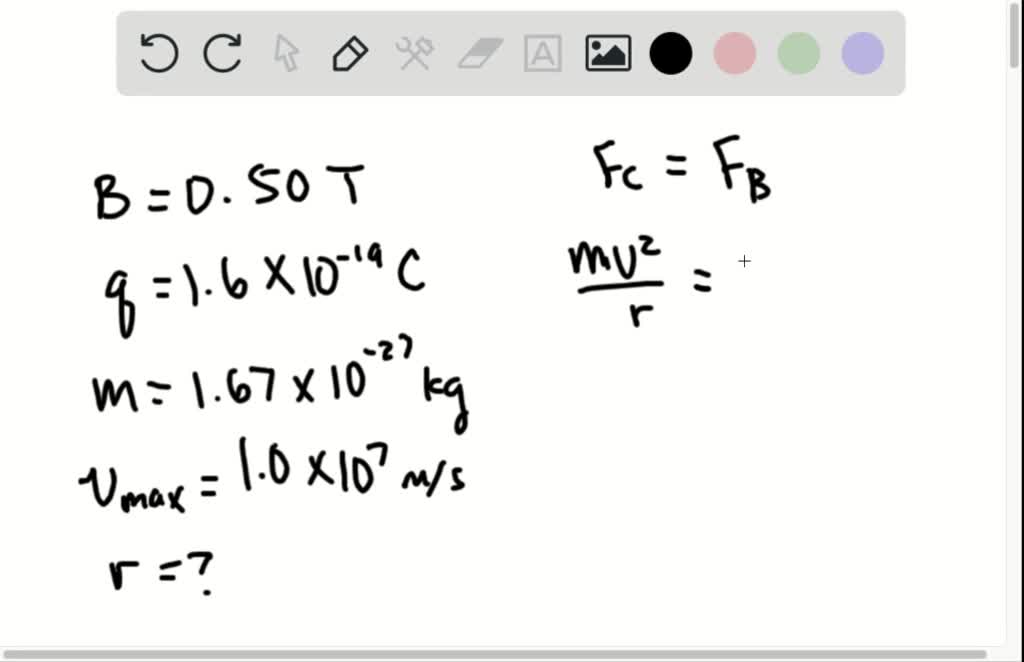The magnetic field in a cyclotron is $0.50 \mathrm{T}$. What must be the minimum radius of the dees if the maximum proton speed desired is $1.0 \times 10^{7} \mathrm{m} / \mathrm{s} ?$