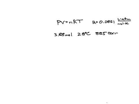 a-388-mol-sample-of-gas-has-a-temperature-of-28circ-mathrmc-and-a-pressure-of-885-torr-what-is-its-v