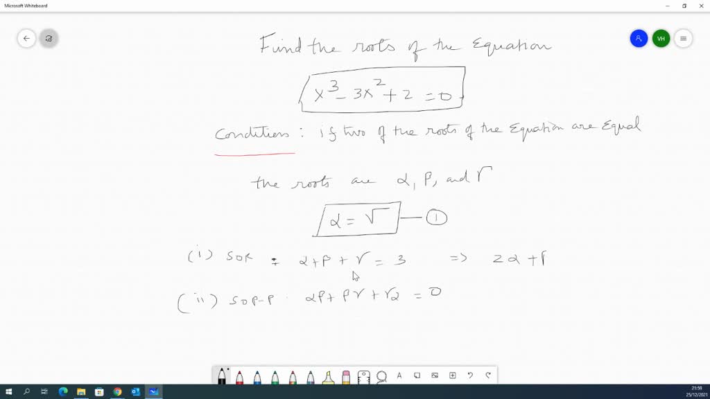 ⏩SOLVED:If two roots of x^3-3 x^2+2=0 are equal, then its roots are ...