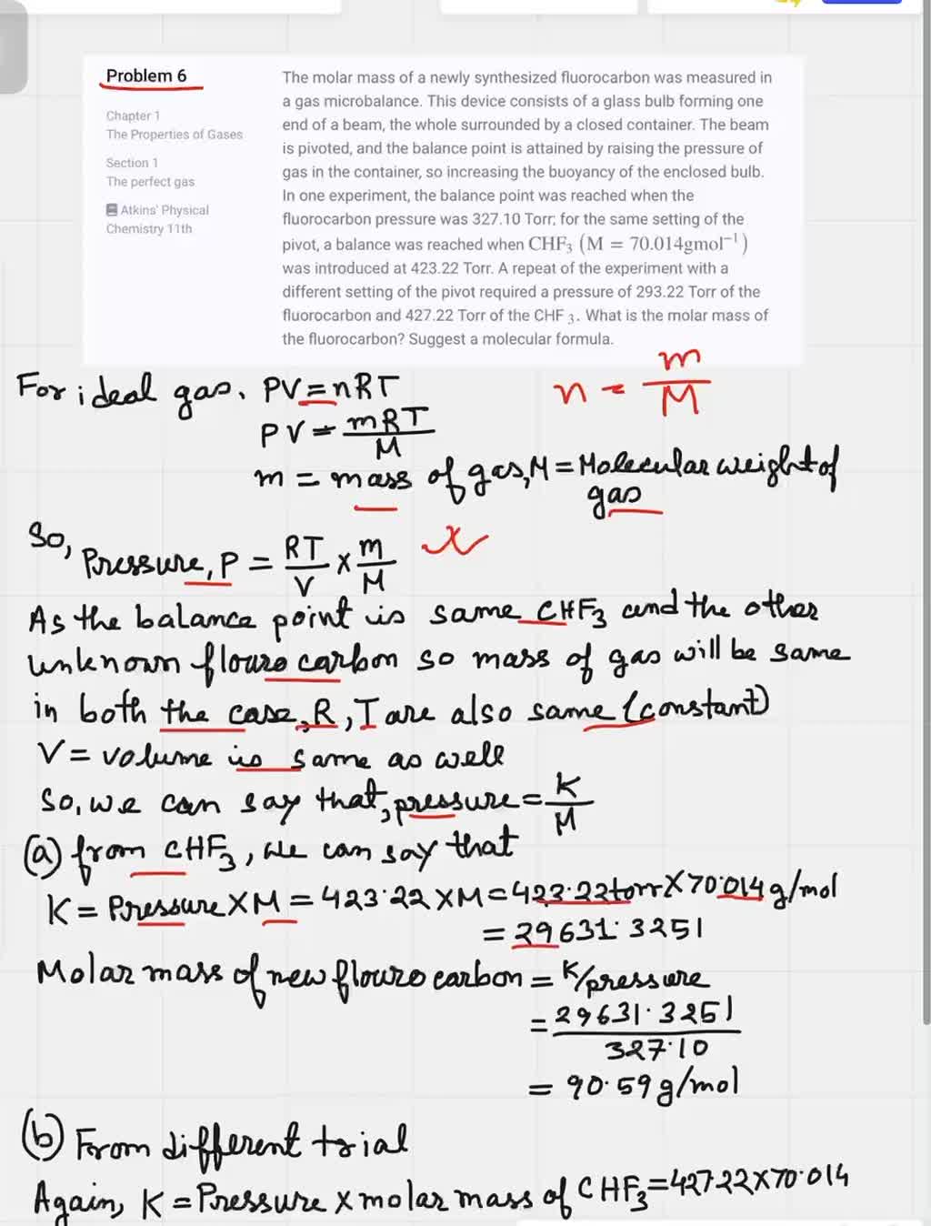 the-molar-mass-of-a-newly-synthesized-fluorocarbon-was-measured-in-a