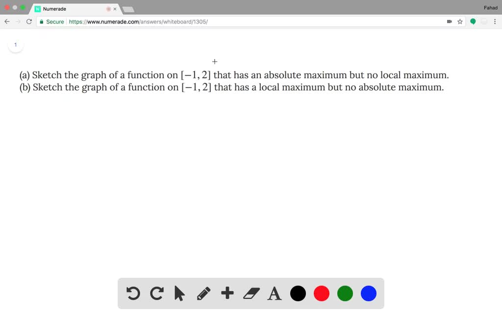 A Sketch The Graph Of A Function On 1 2 That Has An Absolute Maximum But No Local Maximum B Sketch T