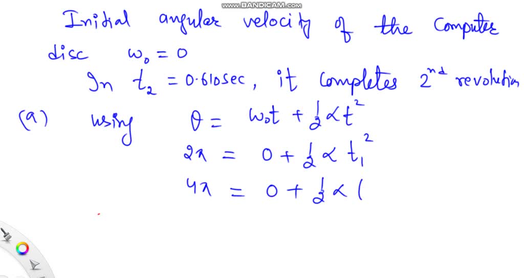 A computer disk drive is turned on starting from rest and has constant