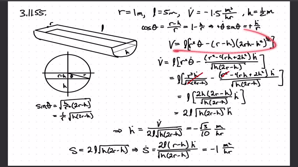 A trough in the shape of a half cylinder has length 5 m and radius 1 m