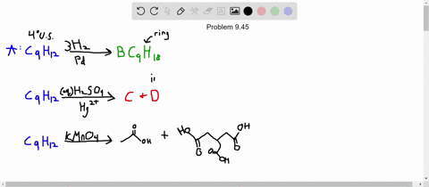 hydrocarbon-a-has-the-formula-mathrmc_9-mathrmh_12-and-absorbs-3-equivalents-of-mathrmh_2-to-yield-m