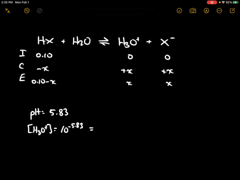 consider-a-weak-acid-hx-if-a-010-m-solution-of-mathrmhx-has-a-ph-of-583-at-25circ-mathrmc-what-is-de