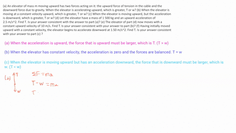 a-an-elevator-of-mass-m-moving-upward-has-two-forces-acting-on-it-the-upward-force-of-tension-in-the