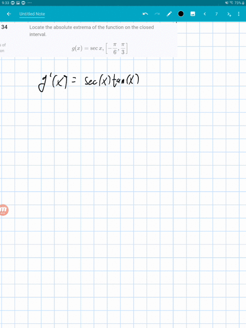 locate-the-absolute-extrema-of-the-function-on-the-closed-interval-gxsec-xleft-fracpi6-fracpi3righ-2