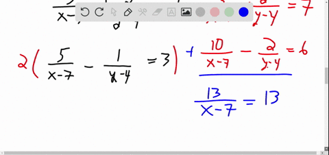 use-the-elimination-method-to-solve-the-system-frac3x-7frac2y-47-frac5x-7-frac1y-43-hint-let-ufrac1x