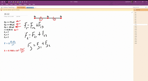ii-particles-of-charge-7548-and-85-mu-c-are-placed-in-a-line-fig-16-49-the-center-one-is-035-mathrmm