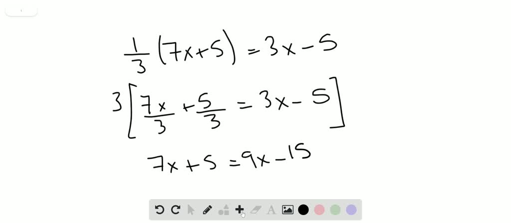 ⏩SOLVED:Solve (1)/(3)(7 x+5)=3 x-5 (f)-5 (0)-(5)/(2) (H) 10 (J) 15 ...