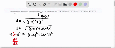 the-longest-distance-of-the-point-a-0-from-the-curve-2-x2y2-2-x0-is-given-by-a-sqrt12-a2-a2-b-sqrt12
