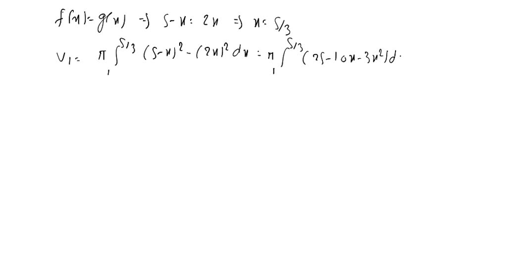 Solvedconsider The Region Between The Graphs Of Fx5 X And Gx2 X On 14 For Each Line 3325