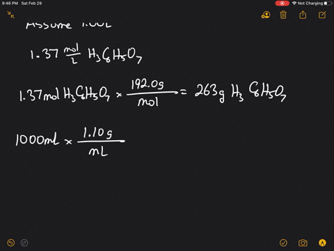 a-137-m-solution-of-citric-acid-leftmathrmh_3-mathrmc_6-mathrmh_5-mathrmo_7right-in-water-has-a-dens