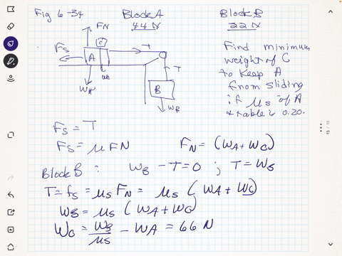 in-fig-6-34-blocks-a-and-b-have-weights-of-44-mathrmn-and-22-mathrmn-respectively-a-determine-the-mi