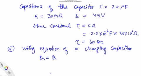 a-20-mu-mathrmf-capacitor-is-charged-through-a-30-mathrmm-omega-resistor-by-a-45-mathrmv-battery-fin