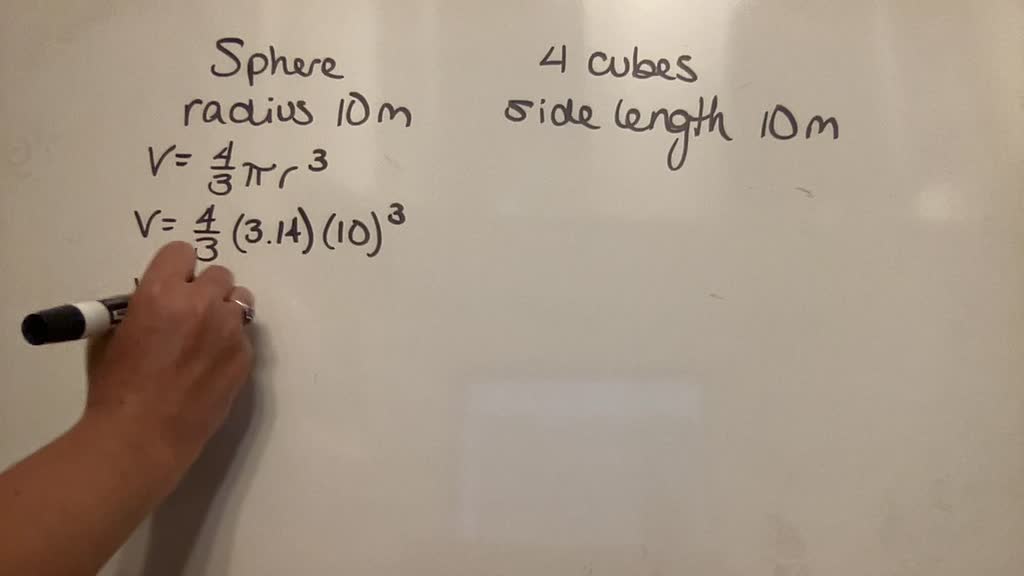 Which has the larger volume, a sphere of radius 10 meters or four cubes with sides of length 10 meters?