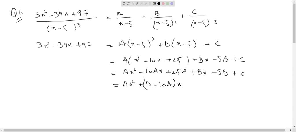 SOLVED:(3 x^2-34 x+97)/((x-5)^3)