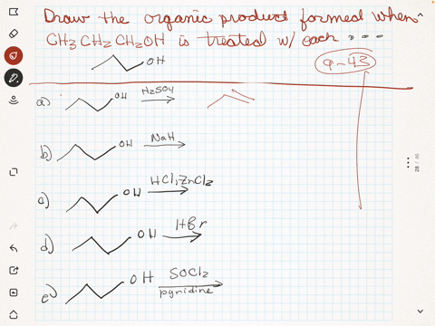 draw-the-organic-products-formed-when-mathrmch_3-mathrmch_2-mathrmch_2-mathrmoh-is-treated-with-943-