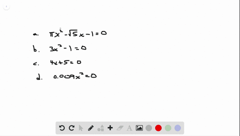 which-of-the-following-equations-is-not-a-quadratic-equation-explain-your-answer-a-pi-x2-sqrt5-x-10-