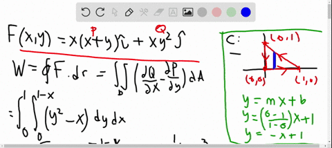 use-greens-theorem-to-find-the-work-done-by-the-force-mathbffx-yxxy-mathbfix-y2-mathbfj-in-moving--3