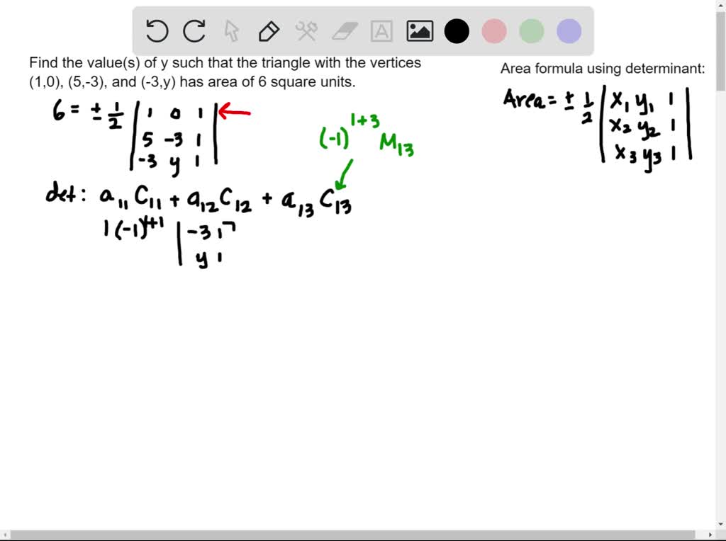 SOLVED:Find a value of y such that the triangle with the given vertices ...