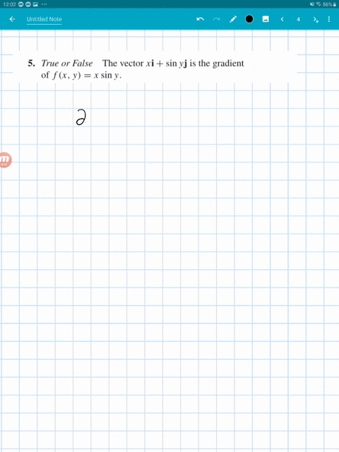 true-or-false-the-vector-x-mathbfisin-y-mathbfj-is-the-gradient-of-fx-yx-sin-y