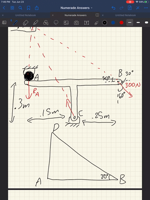 a-t-shaped-bracket-supports-a-300-mathrmn-load-as-shown-determine-the-reactions-at-a-and-c-when-al-2