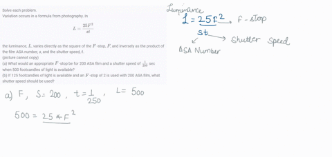 solve-each-problem-variation-occurs-in-a-formula-from-photography-in-lfrac25-f2s-t-the-luminance-l-v