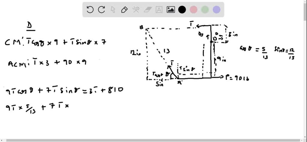 SOLVED: A force 𝐏 of magnitude 90 lb is applied to member A C D E that ...