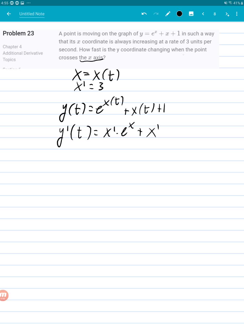 solved-a-point-is-moving-on-the-graph-of-y-e-x-x-1-in-such-a-way-that