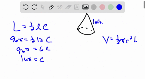 a-right-circular-cone-has-a-slant-height-of-12-mathrmft-and-a-lateral-area-of-96-pi-mathrmft2-find-i