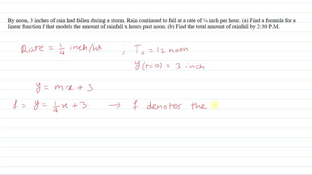 SOLVED Rainfall By Noon 3 Inches Of Rain Had Fallen During A Storm 