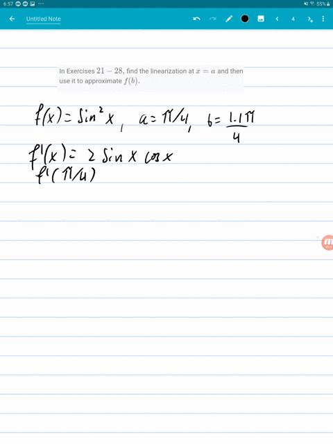 in-exercises-21-28-find-the-linearization-at-xa-and-then-use-it-to-approximate-fb-fxsin-2-x-quad-afr